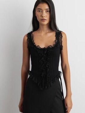 Oak and Fort Ruffled Lace Corset Tank